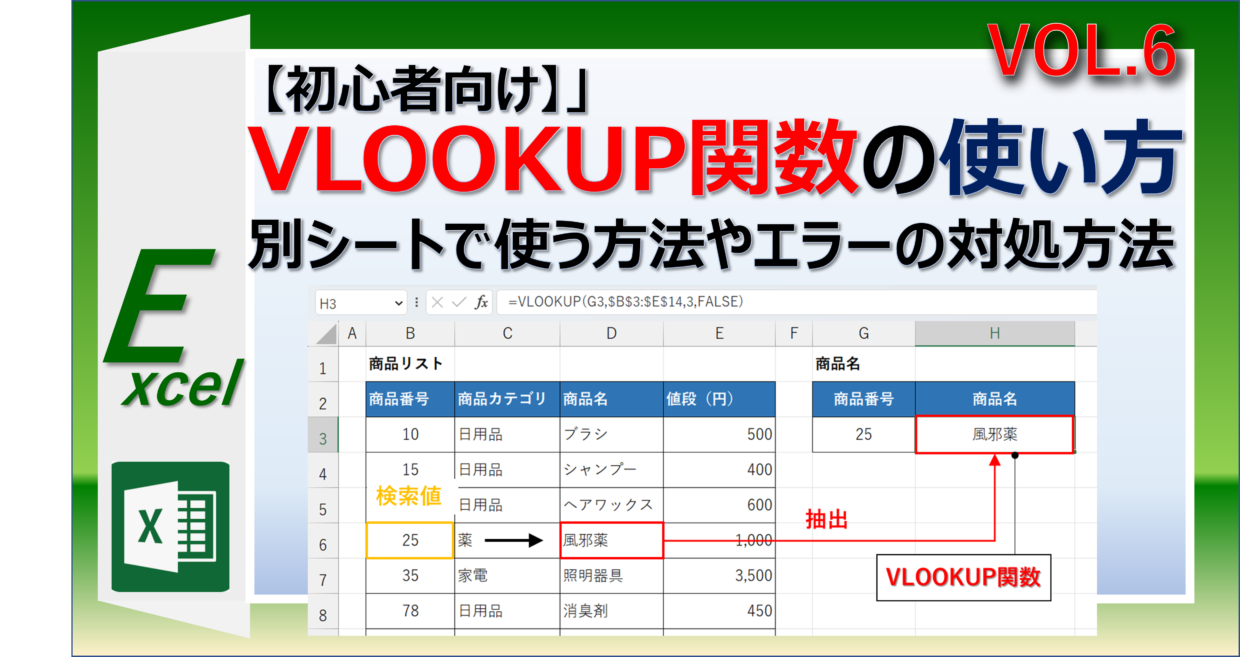 初心者向け、エクセルのVLOOKUP関数(ブイルックアップ)の使い方