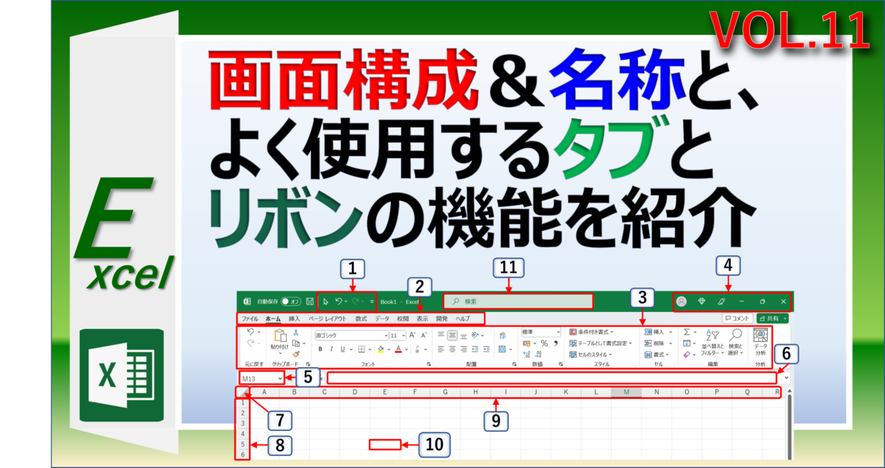 エクセルの画面構成と機能名称を紹介