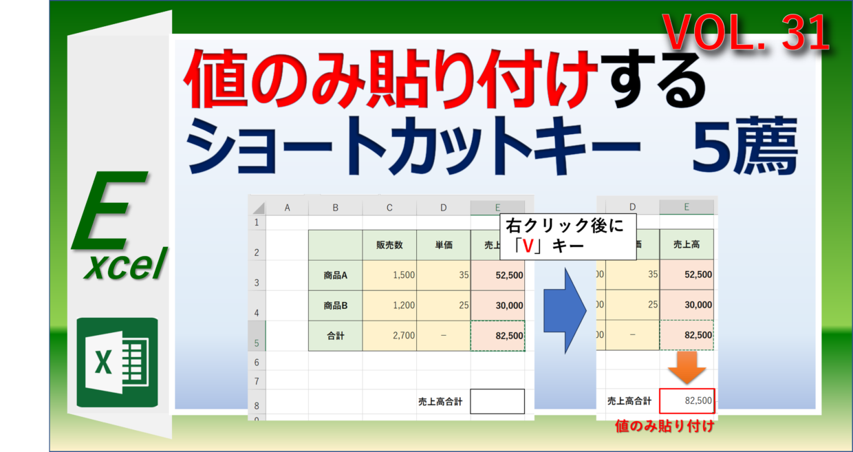 エクセルの値のみ貼り付けるショートカットキー