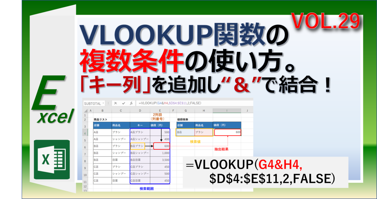 エクセルのVLOOKUP関数を複数条件で使用
