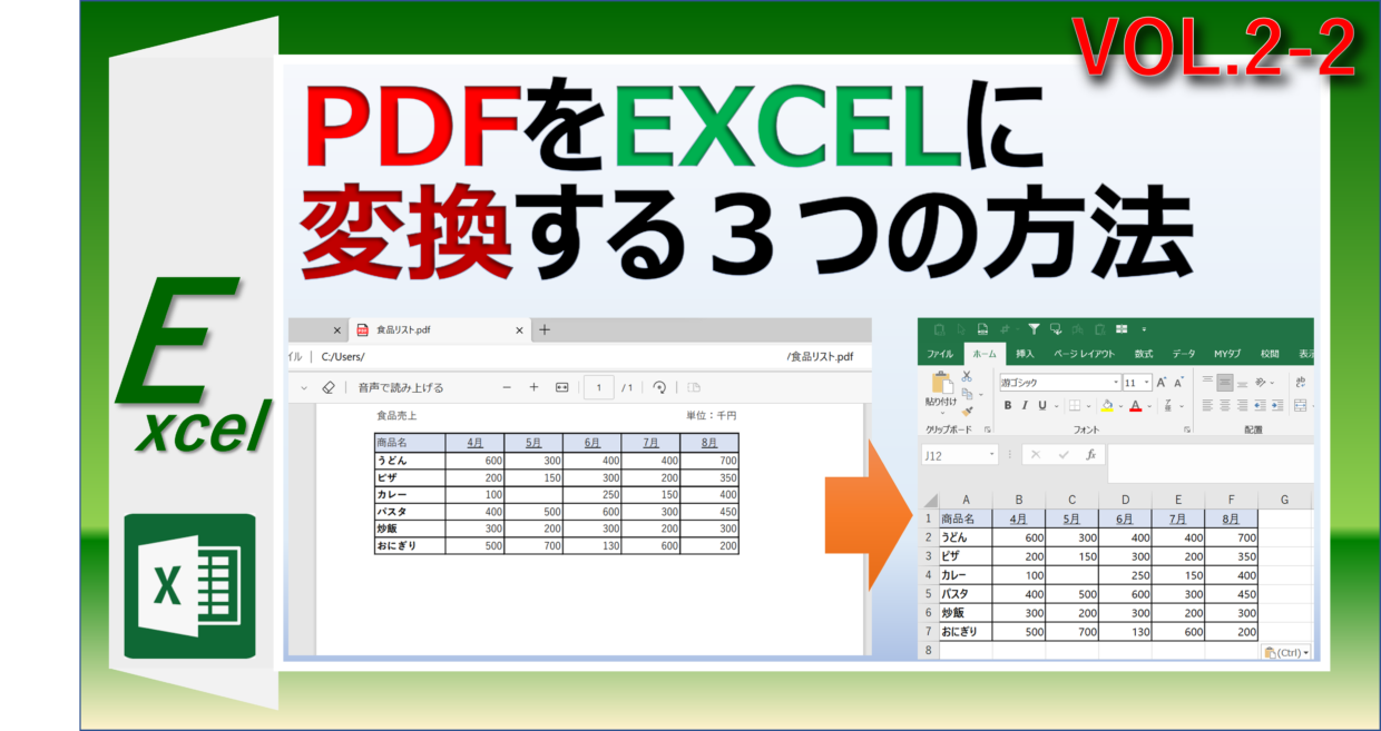 PDFファイルをExcelファイルに変換する３つの方法を紹介