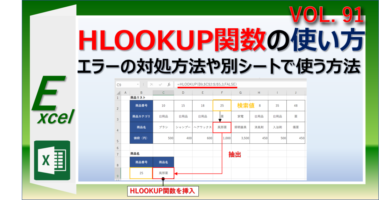 エクセルのHLOOKUP関数(エイチルックアップ）の使い方