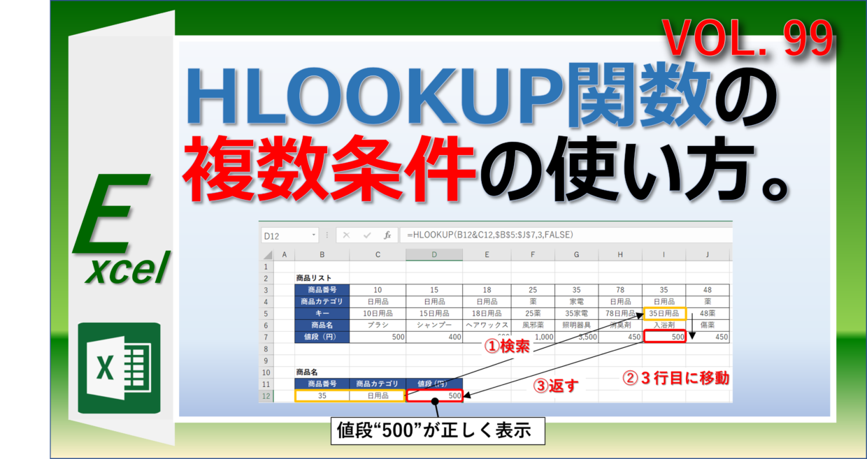 エクセルのHLOOKUP関数を複数条件で使う方法