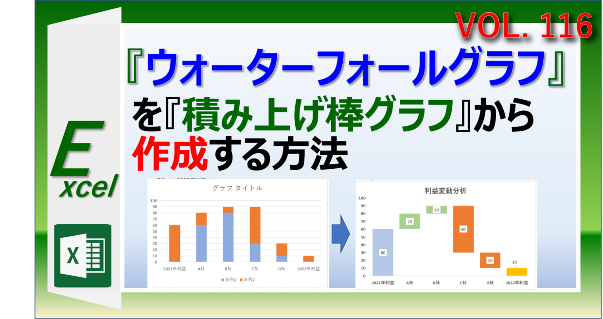 エクセルのウォーターフォールグラフを棒グラフから作成