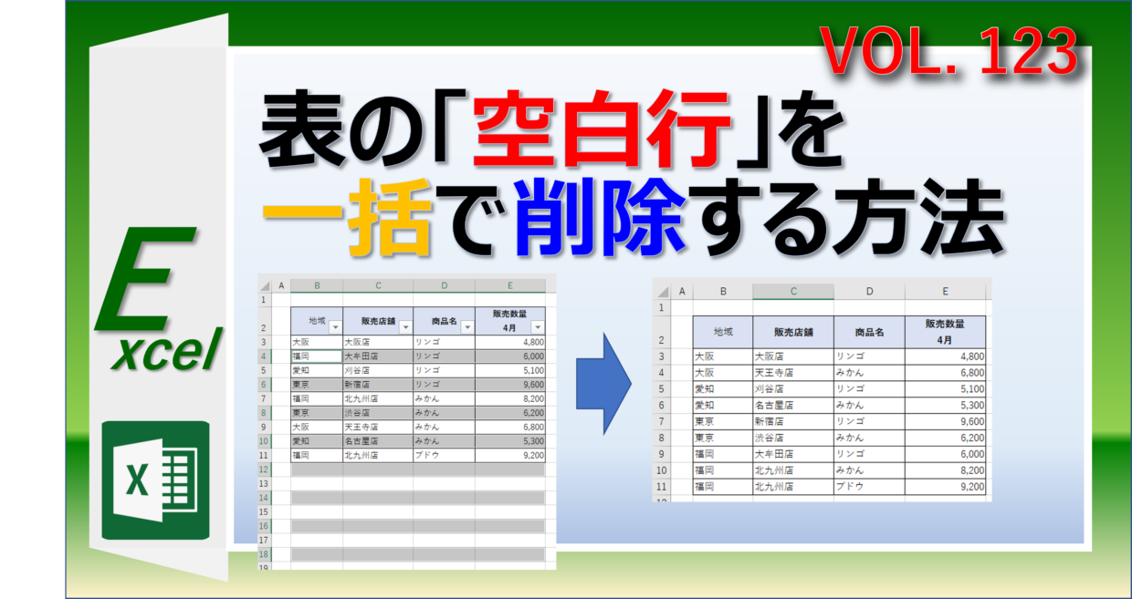 エクセルの表の空白行を一括で削除する方法