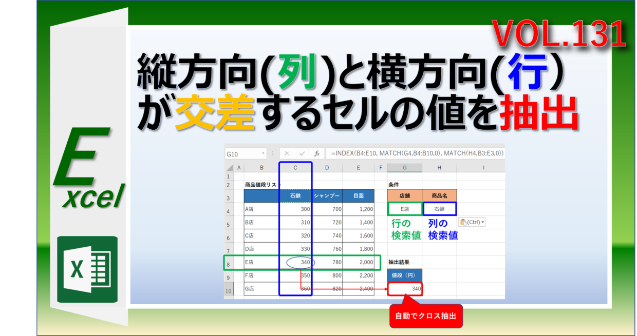 エクセルでクロス抽出して検索する方法