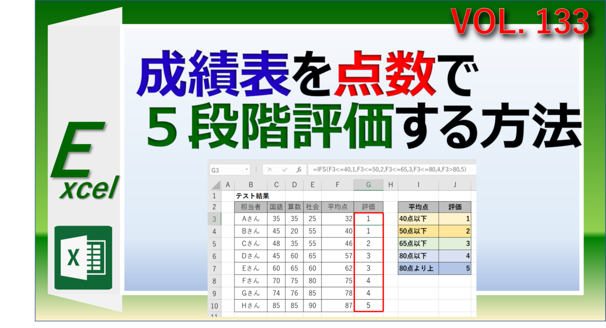 エクセルで成績表を５段階評価する方法