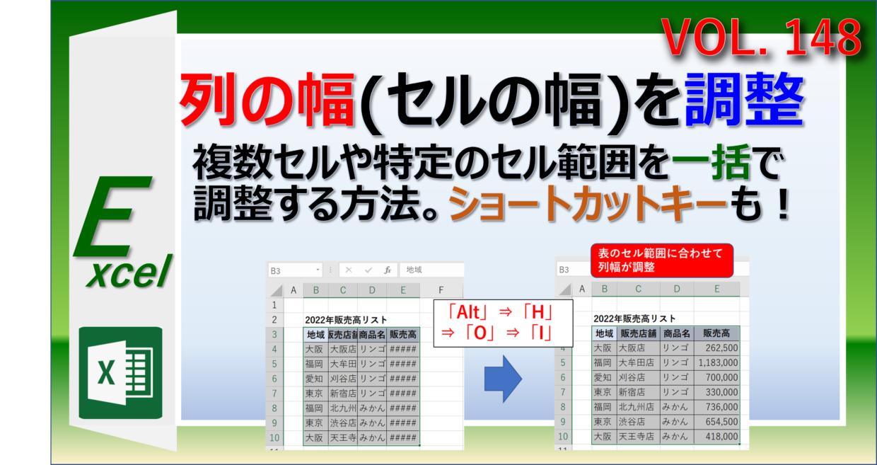 エクセルで列の幅(セルの幅)を自動で調整する方法