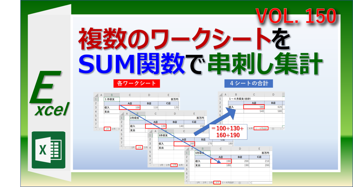 エクセルで複数のワークシートをSUM関数で串刺し集計する方法