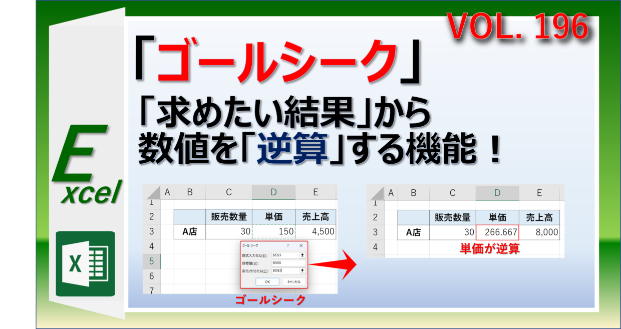 エクセルで結果から求めたい数値を逆算する方法。ゴールシークの使い方