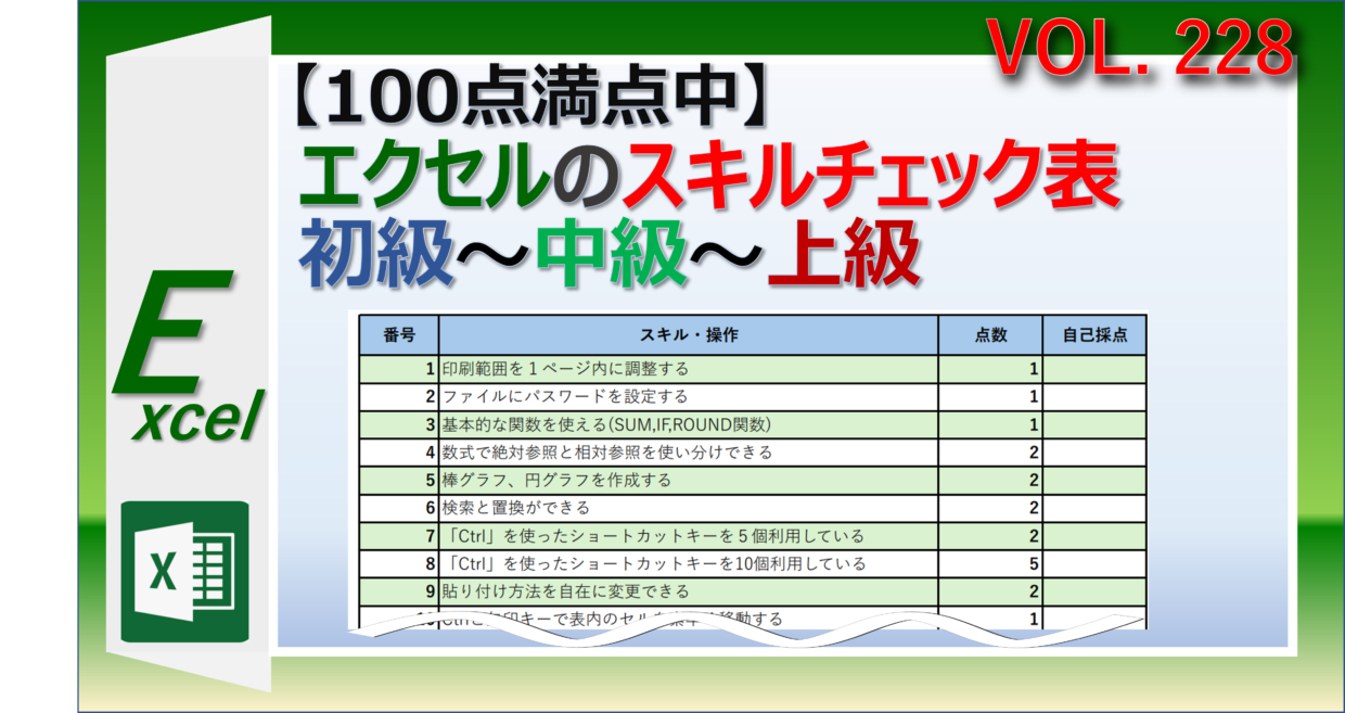 エクセルのスキルチェック表でレベルを判定