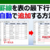 エクセルの表の最下行に罫線を自動で追加して引く方法