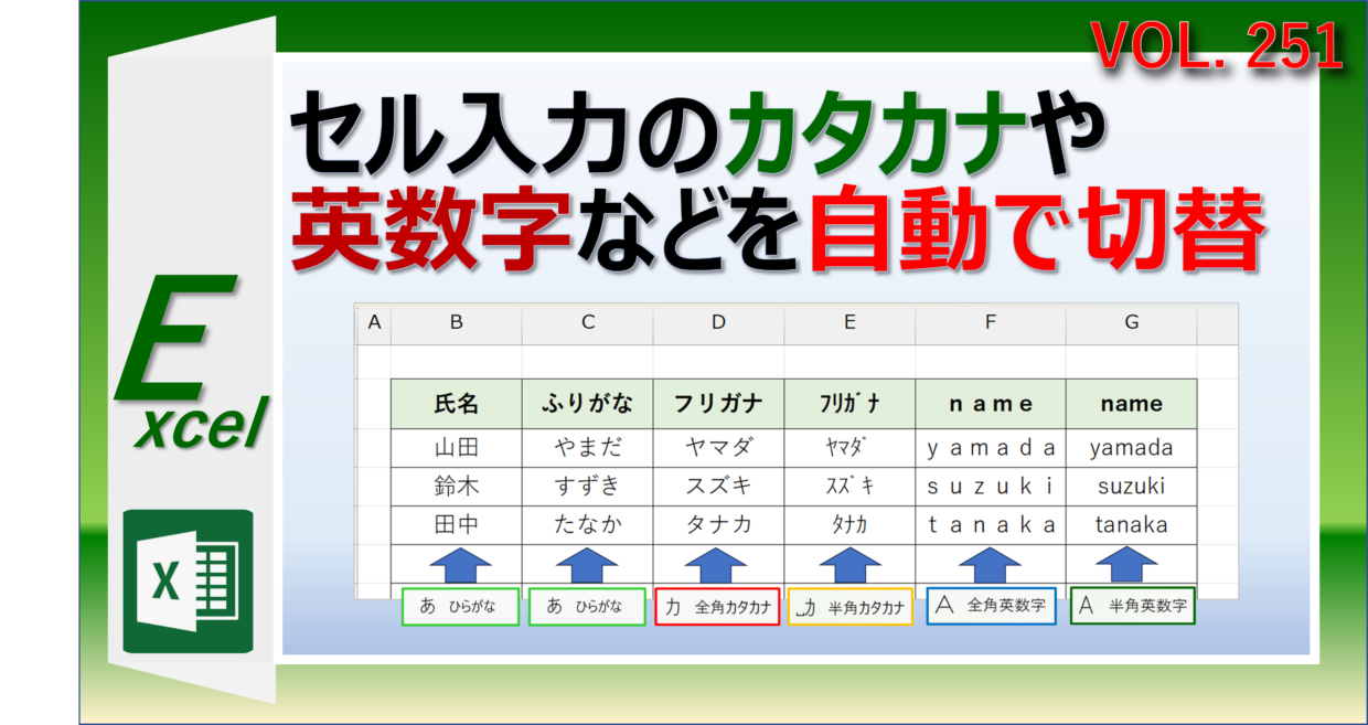 エクセルでセル入力のカタカナや英数字を自動で切り替える設定方法