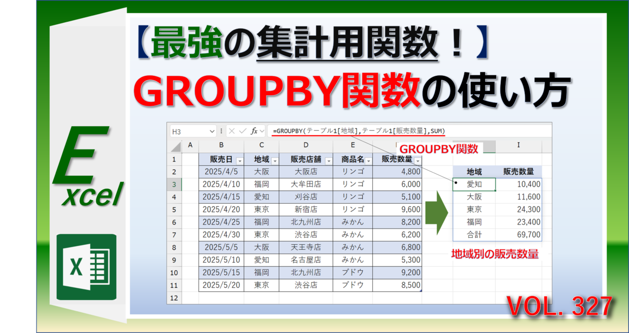 エクセルのGROUPBY関数の使い方と手順を紹介